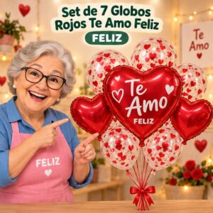 RI-0008810 Set de 7 Globos Rojos Te Amo Feliz