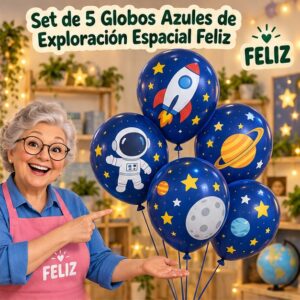 RI-0008815 Set de 5 Globos Azules de Exploración Espacial Feliz