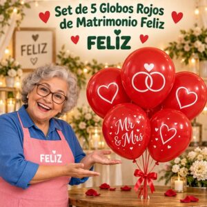 RI-0008820 Set de 5 Globos Rojos de Matrimonio Feliz