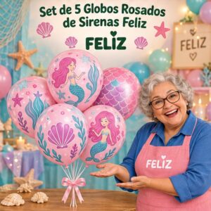 RI-0008821 Set de 5 Globos Rosados de Sirenas Feliz