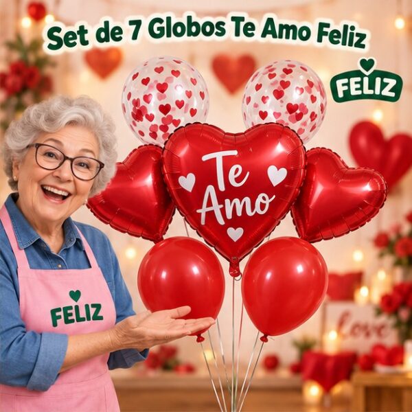 Set de 7 Globos Te Amo Feliz