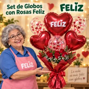 RI-0008834 Set de Globos con Rosas Feliz