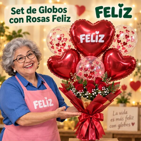 Set de Globos con Rosas Feliz