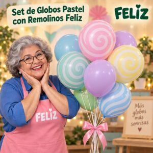 RI-0008837 Set de Globos Pastel con Remolinos Feliz