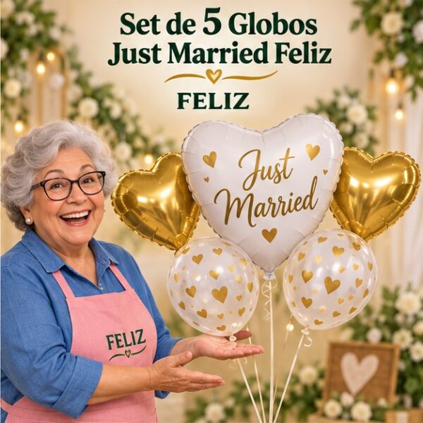 RI-0008839 Set de 5 Globos Just Married Feliz