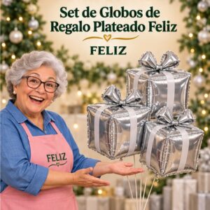 RI-0008841 Set de Globos de Regalo Plateado Feliz
