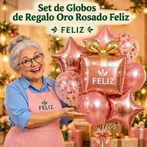 RI-0008843 Set de Globos de Regalo Oro Rosado Feliz