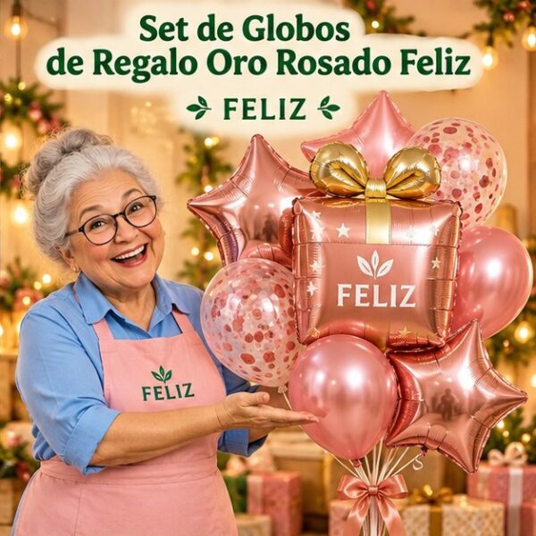 RI-0008843 Set de Globos de Regalo Oro Rosado Feliz