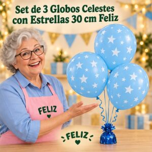 RI-0008848 Set de 3 Globos Celestes con Estrellas 30 cm Feliz