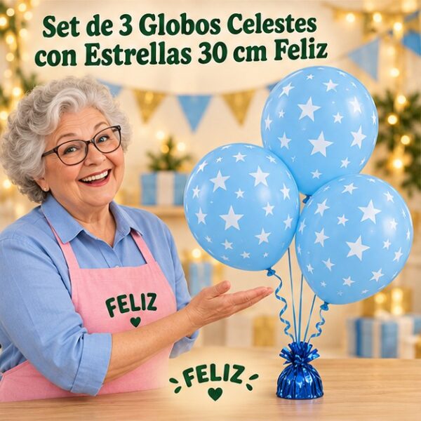 RI-0008848 Set de 3 Globos Celestes con Estrellas 30 cm Feliz
