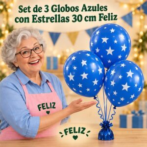 RI-0008849 Set de 3 Globos Azules con Estrellas 30 cm Feliz