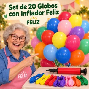 RI-0008854 Set de 20 Globos con Inflador Feliz