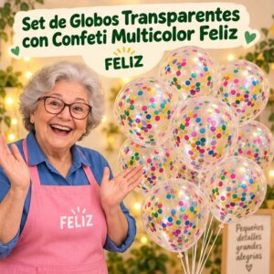 RI-0008856 Set de Globos Transparentes con Confeti Multicolor Feliz