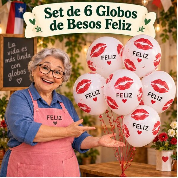 RI-0008860 Set de 6 Globos de Besos Feliz