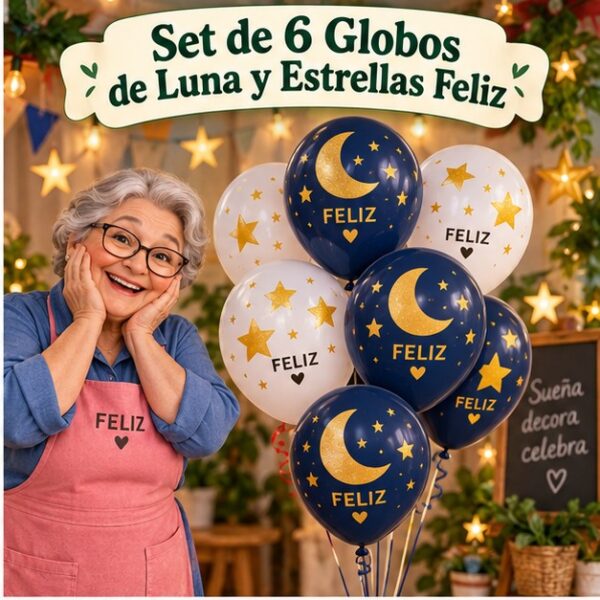 RI-0008861 Set de 6 Globos de Luna y Estrellas Feliz