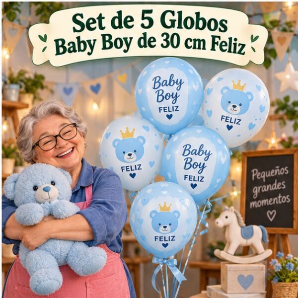 RI-0008863 Set de 5 Globos Baby Boy de 30 cm Feliz