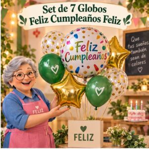 RI-0008865 Set de 7 Globos Feliz Cumpleaños Feliz