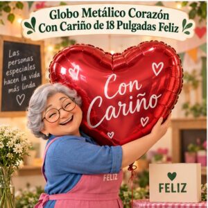 Globo Metálico Corazón Con Cariño de 18 Pulgadas Feliz