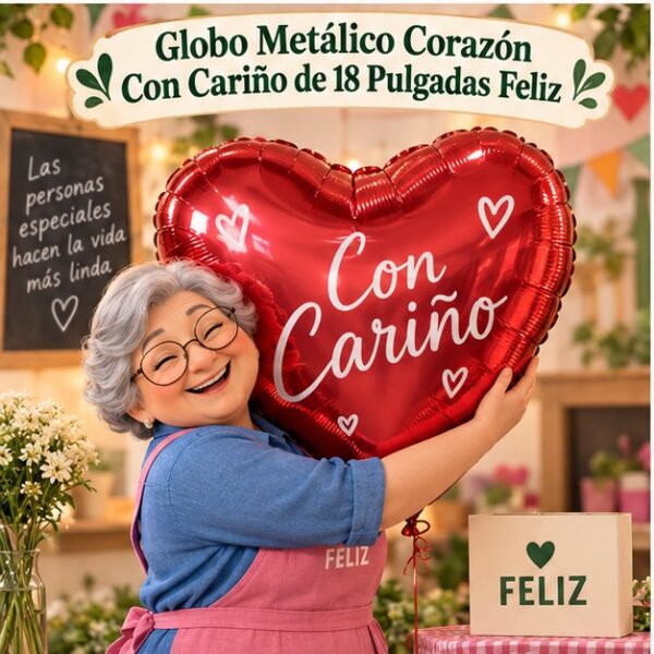 RI-0008866 Globo Metálico Corazón Con Cariño de 18 Pulgadas Feliz