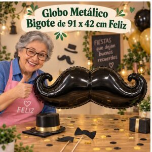 Globo Metálico Bigote de 91 x 42 cm Feliz