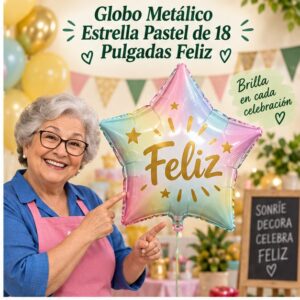 Globo Metálico Estrella Pastel de 18 Pulgadas Feliz