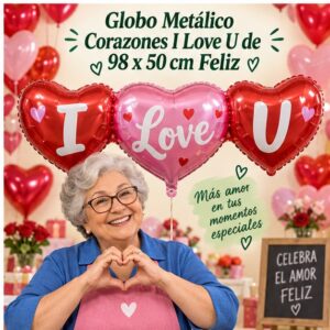 Globo Metálico Corazones I Love U de 98 x 50 cm Feliz