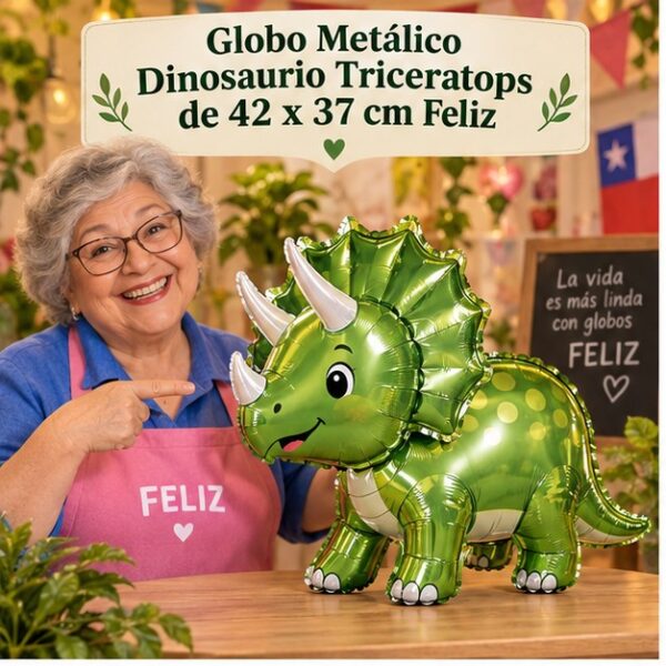 RI-0008876 Globo Metálico Dinosaurio Triceratops de 42 x 37 cm Feliz