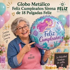 Globo Metálico Feliz Cumpleaños Sirena de 18 Pulgadas Feliz