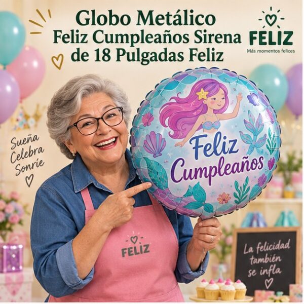 RI-0008880 Globo Metálico Feliz Cumpleaños Sirena de 18 Pulgadas Feliz