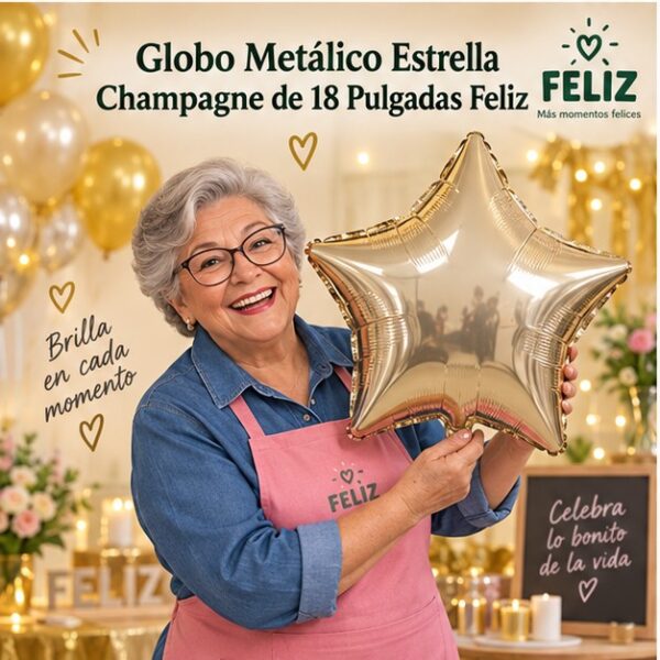 RI-0008882 Globo Metálico Estrella Champagne de 18 Pulgadas Feliz