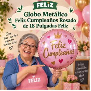 Globo Metálico Feliz Cumpleaños Rosado de 18 Pulgadas Feliz