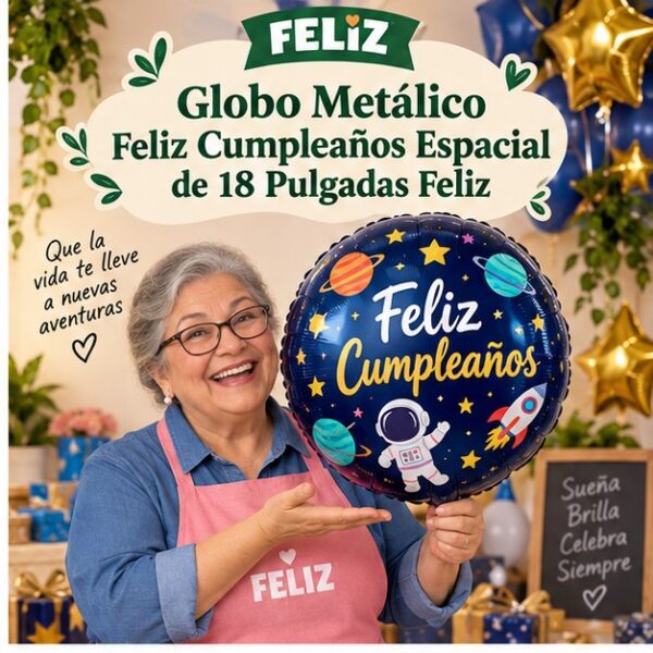 RI-0008885 Globo Metálico Feliz Cumpleaños Espacial de 18 Pulgadas Feliz