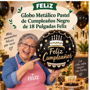 Globo Metálico Pastel de Cumpleaños Negro de 18 Pulgadas Feliz