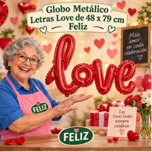 Globo Metálico Letras Love de 48 x 79 cm Feliz
