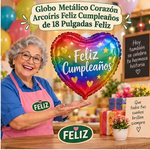 RI-0008889 Globo Metálico Corazón Arcoíris Feliz Cumpleaños de 18 Pulgadas Feliz