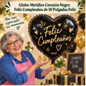 Globo Metálico Corazón Negro Feliz Cumpleaños de 18 Pulgadas Feliz