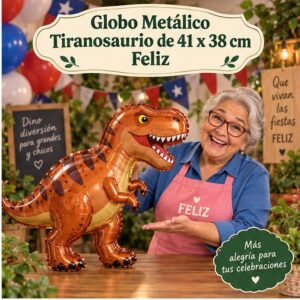 RI-0008901 Globo Metálico Tiranosaurio de 41 x 38 cm Feliz