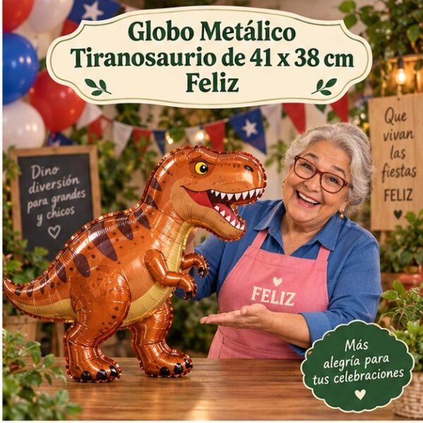 RI-0008901 Globo Metálico Tiranosaurio de 41 x 38 cm Feliz
