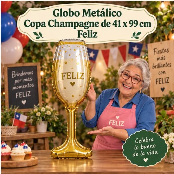 RI-0008903 Globo Metálico Copa Champagne de 41 x 99 cm Feliz