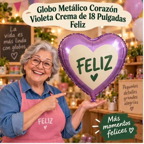 RI-0008904 Globo Metálico Corazón Violeta Crema de 18 Pulgadas Feliz