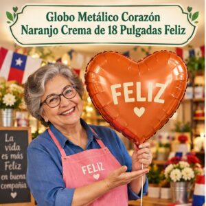 RI-0008908 Globo Metálico Corazón Naranjo Crema de 18 Pulgadas Feliz