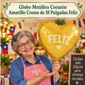 RI-0008909 Globo Metálico Corazón Amarillo Crema de 18 Pulgadas Feliz