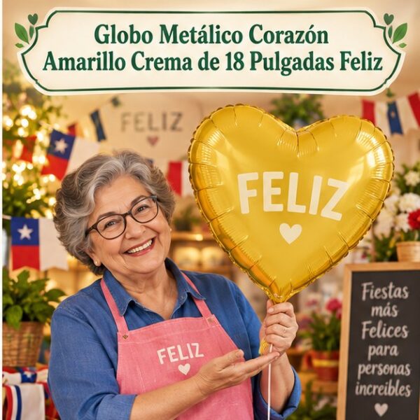 RI-0008909 Globo Metálico Corazón Amarillo Crema de 18 Pulgadas Feliz