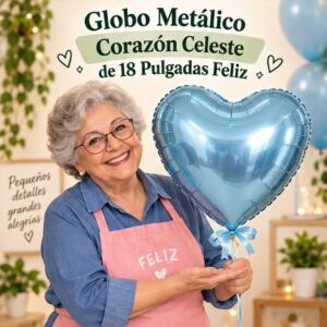 RI-0008912 Globo Metálico Corazón Celeste de 18 Pulgadas Feliz