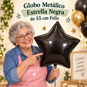 RI-0008913 Globo Metálico Estrella Negra de 55 cm Feliz