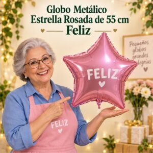 RI-0008914 Globo Metálico Estrella Rosada de 55 cm Feliz