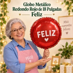 RI-0008915 Globo Metálico Redondo Rojo de 18 Pulgadas Feliz