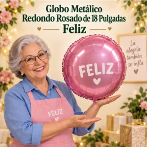 RI-0008916 Globo Metálico Redondo Rosado de 18 Pulgadas Feliz