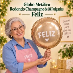 RI-0008917 Globo Metálico Redondo Champagne de 18 Pulgadas Feliz