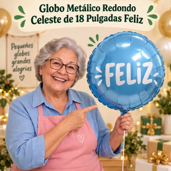 RI-0008918 Globo Metálico Redondo Celeste de 18 Pulgadas Feliz